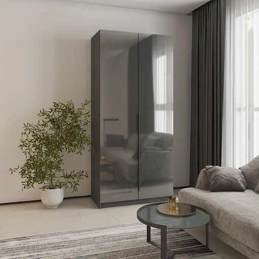 Шкаф 2-дверный MebelStar Оскар Gloss BL-B, дополнительная штанга 100x52x220 см Антрацит/Антрацит (MBS-5152) - фото 1