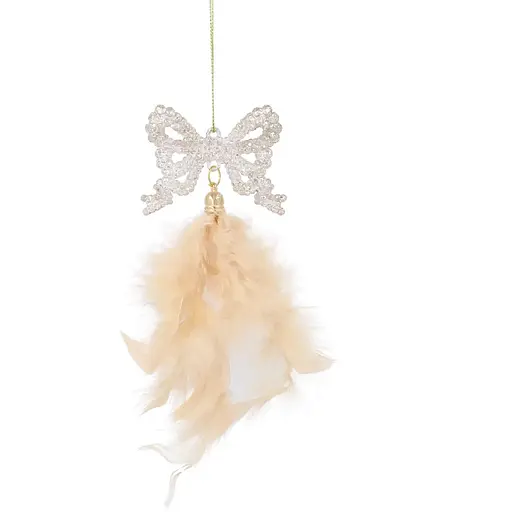 Украшение-подвеска Chomik Ангел бант снежинка с перьями 22 см 3 шт. шампань (5900779855892) - фото 2