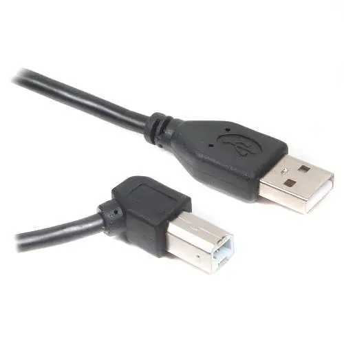 Кабель USB 2.0 AM - USB BM, 1.8 м, чорний, Cablexpert, кутовий роз'єм (CCP-USB2-AMBM90-6) - фото 1