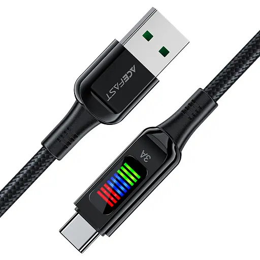 Кабель ACEFAST C7-04 USB to Type-C 3A, 1.2m, nylon, zinc connectors, LED, Black - фото 3