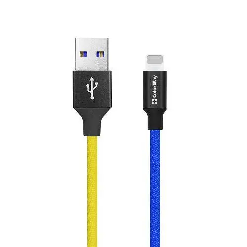 Кабель USB AM - Lightning, 1 м, желтый/синий, ColorWay, 2.4A (CW-CBUL052-BLY) - фото 1