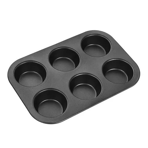Форма для выпечки кексов, капкейков и маффинов на 6 ячеек с антипригарным покрытием 26.5х18.5х2.8 см, A-plus Черный 83128 - фото 1