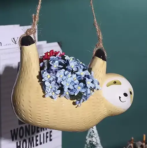 Подвесной цветочный горшочек в форме Ленивца (керамика) Желтый - фото 8