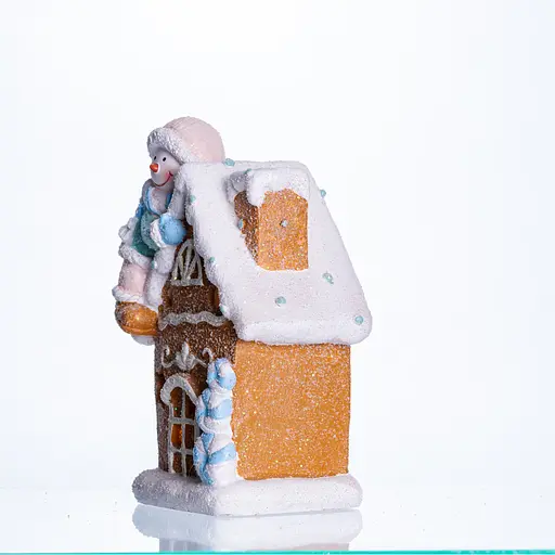 Новорічна декоративна фігурка з підсвічуванням Будиночок зі сніговиком Yiwu CR-6-5 з порцеляни 14 × 9 × 20 см  - фото 3
