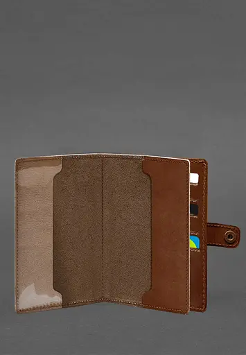 Кожаная обложка-портмоне для военного билета 15.0 светло-коричневая Crazy Horse - фото 3