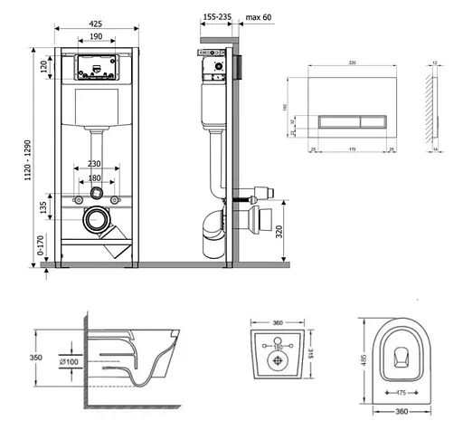 Набір Q-tap Nest 4 в 1 підвісний унітаз Jay Ultra Quiet 485x360x320 + комплект інсталяції QT07335177W45140 - фото 2