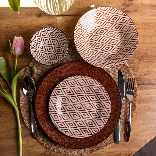 Столовий сервіз золотий на 6 персон 24 предмети набір порцелянових тарілок для сервірування столу сервіз тарілок Коричневий Yiwu HP-HK-A10 - фото 1