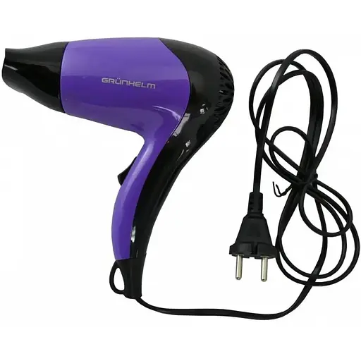 Фен для сушки волос Grunhelm GHD-519 мощный компактный дорожный 1200 Вт сиреневый с черным - фото 2