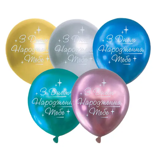 Шарик воздушный латексный с принтом 30 см (25) металлик Happy Birthday, IDEA7-PB-44