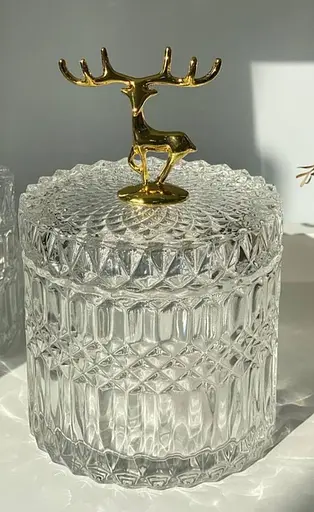 Конфетница Olens 8030-386 Золотой олень стекло с фацетированным дизайном 490 мл Прозрачный - фото 2