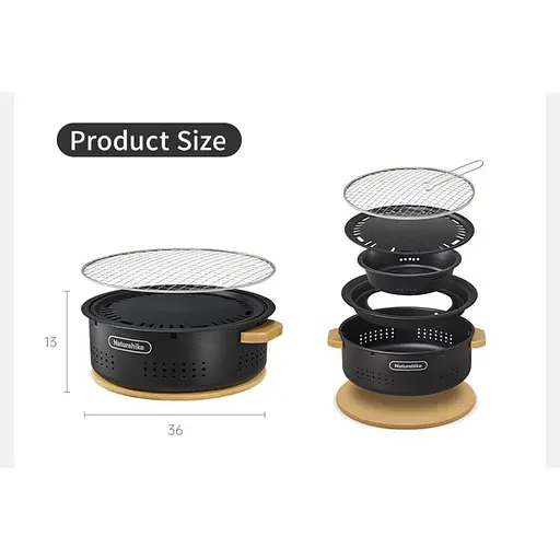 Печь настольная круглая с решеткой гриль и сковородкой Naturehike CNK2550CF010 36х32.6х12 см хромированное железо - фото 4