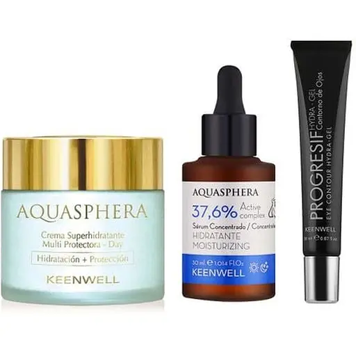 Набір для обличчя Keenwell Aquasphera зволожуючий: денний крем + сироватка + гель для очей