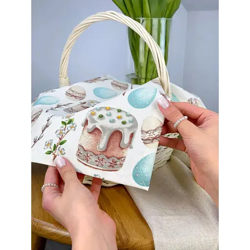 Комплект Великодній кошик  Буковина (маленький) з рушником 40х30 см Паска (блакитний) і свічкою - фото 6