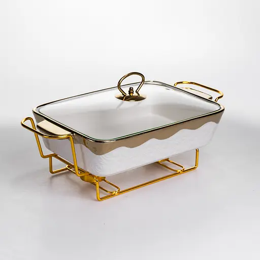 Мармитница фарфоровая Yiwu 1.5 л на металлической подставке с подогревом 35.5х19х15.5 см мармит для первых блюд HNG-112-13 - фото 1