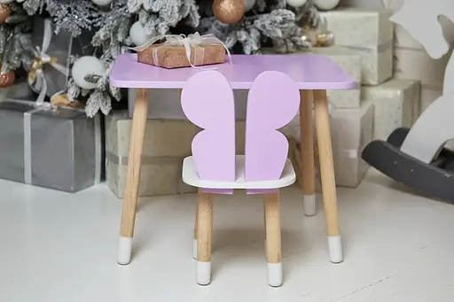 Детский прямоугольный столик со стульчиком Бабочка с белым сиденьем (Фиолетовый) - фото 9