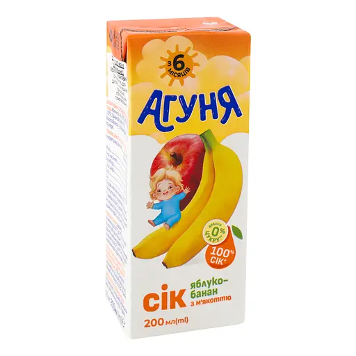 Уценка. Сок Агуня Яблоко-банан с мякотью осветленный стерилизованный для детей от 6 месяцев 200 мл - фото 5
