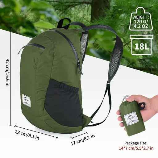 Рюкзак туристический сверхлегкий Naturehike Ultralight NH17A012-B (18 л) Зеленый - фото 3
