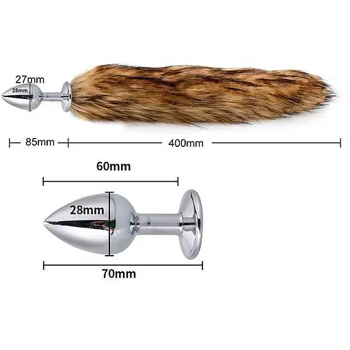 Анальна пробка металева конусна з довгим хвостиком 6 см коричнева - фото 2