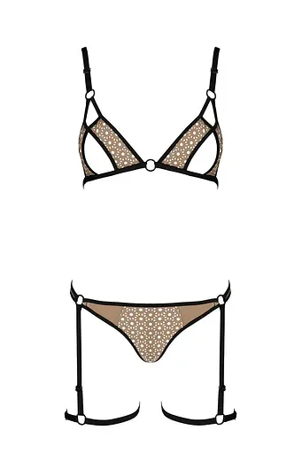 Эротический комплект нижнего белья Passion GABI Set XXL/XXXL beige трусики с гартерами - фото 3