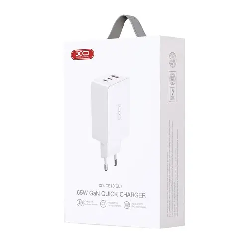 Мережевий зарядний пристрій XO CE13 (EU) 65W GaN tech fast charging (2USB-C 65W/1USB-A 22.5W) Білий - фото 5