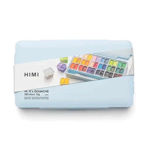 Набор гуашевых красок Twin Cup 36×12мл (в комплекте 3 кисти) синий пластиковый пенал HIMI - фото 4