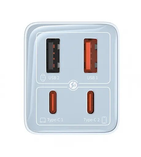 Сетевое зарядное устройство Baseus GaN6 Pro Fast 2C+2U 65 W Cable Type-C to Type-C 1 м P10162701313-00 Голубой - фото 3