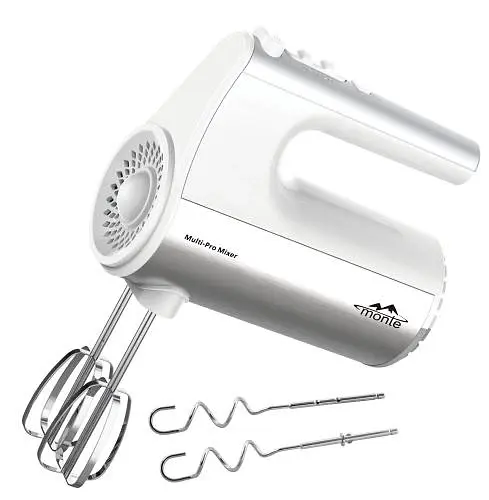 Миксер Monte MT-2017, White, 700W, ручной, 5 скоростей, турбо режим, венчики, крюки для замеса теста