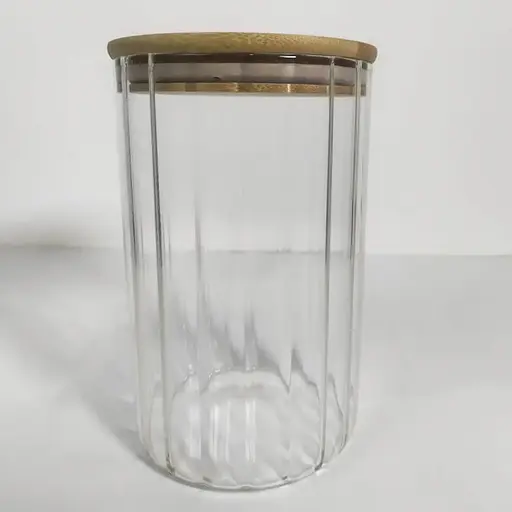 Емкость стеклянная Vittor с деревянной крышкой круглая полосатая 1100 мл VT-7611 (135498) - фото 3