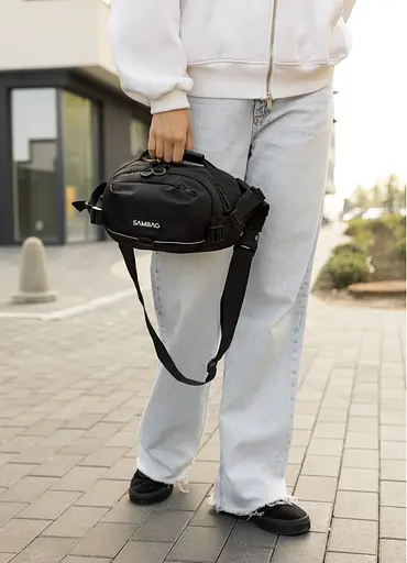 Женская сумка через плечо бананка Sambag Flex Pro черная 30×17×15 см (85451065) - фото 9