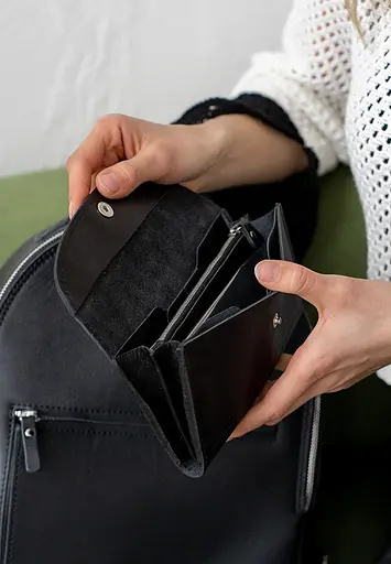 Кожаный кошелек Smart Wallet черный краст - фото 4