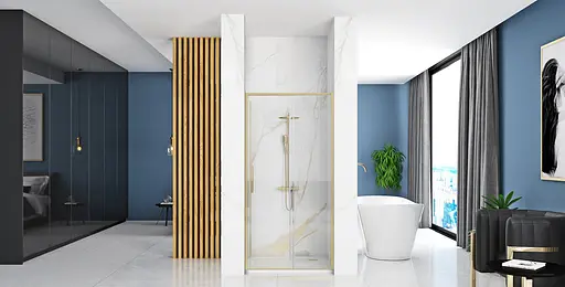 Душевые двери Rea Rapid Slide 100 brashed gold REA-K4707, прозрачный, золотой - фото 3