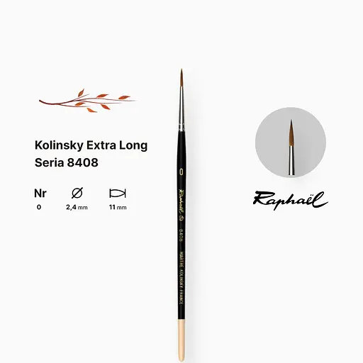 Кисть колонок круглая Raphael Kolinsky Extra Long, №0, с удлиненным кончиком, короткая ручка - фото 2