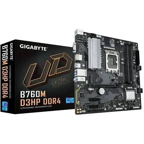 Материнська плата Gigabyte LGA1700, B760M D3HP DDR4, B760, 4xDDR4, Int.Video(CPU), 4xSATA3, 2xM.2, 1xPCI-E 4.0 x16, 2xPCI-E 3.0 x1, Realtek 7.1, Realtek GbE, 6xUSB3.2/6xUSB2.0, VGA/HDMI/DP, MicroATX - фото 2