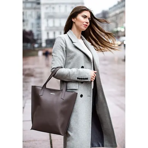 Шкіряна жіноча сумка шоппер D.D. темно-бежева - фото 10