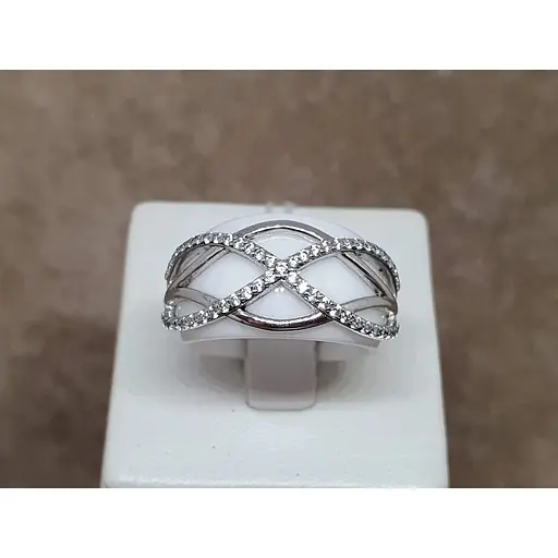 Срібне кільце Aurora з керамікою і фіанітами. С1163Б 18 - фото 4