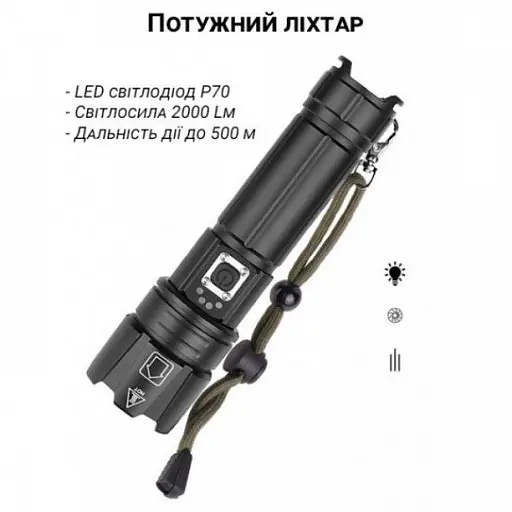 Ліхтар ручний X-Balog BL-L-5-P70 zoom + PowerBank + microUSB + 18650 + 5 режимів - фото 2