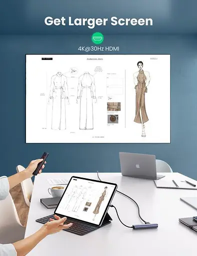 Usb розгалужувач хаб Ugreen CM418 Usb-C to 2xUsb 3.0+HDMI+RJ45 Ethernet Adapter+PD (10919) - фото 4