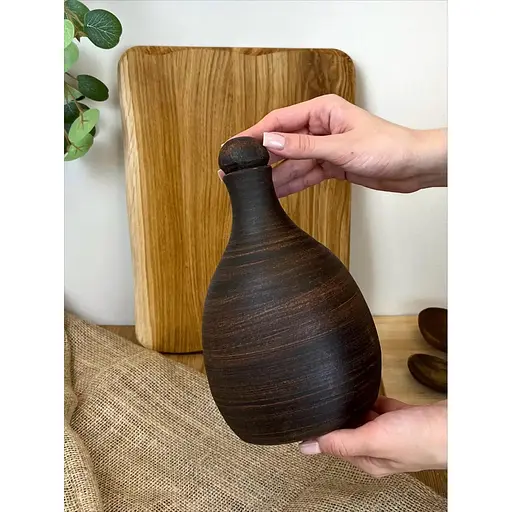 Пляшка 1 літр керамічна (глиняна) без ручки гладка - фото 2