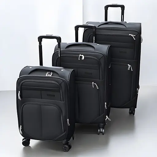 Набор тканевых чемоданов 3в1 с кодовым замком и телескопической ручкой черный (6071) - фото 2