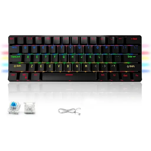 Механічна клавіатура BNFU, 61 багатокольорова RGB-клавіша зі світлодіодним підсвічуванням, міні-офісна клавіатура для Window
