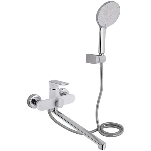 Смеситель для ванной Qtap Jay, Chrome/White (k35) с душевым гарнитуром QTJAY2601CRW45552 - фото 1