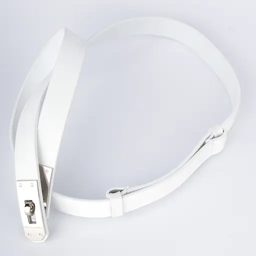 Ремень женский узкий белый кожаный JK-2031 с серебряной пряжкой (110 см) - фото 3