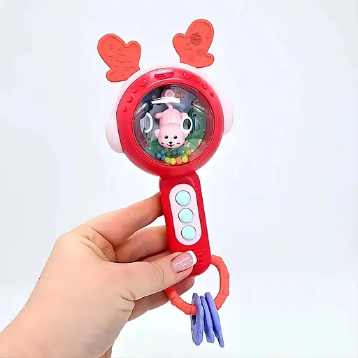 Интерактивная погремушка M 608 со звуками, мелодиями и светом, красного цвета - фото 2