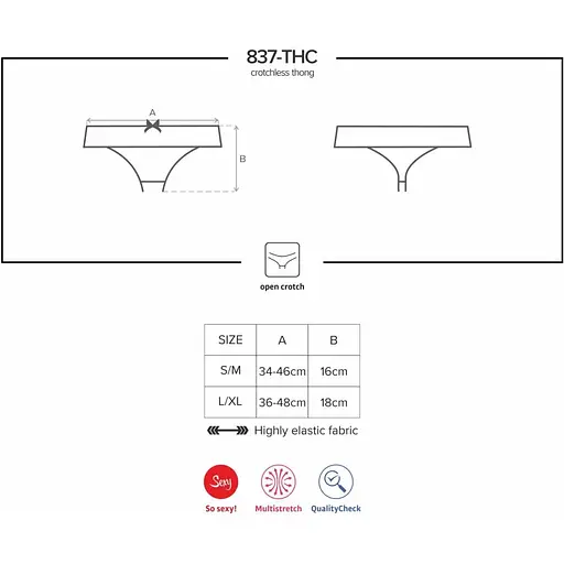Мереживні танги з доступом Obsessive 837-THC-1 S/M, чорні - фото 7