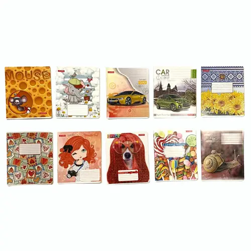 Зошити Тетрада 12 аркушів у клітинку з глітером 12 шт.