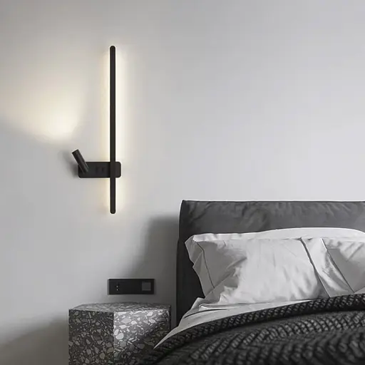 Чорне лінійне бра 65 см зі спотом зліва та 2-ма вимикачами Арт. WB 121/600 L BK Line F - фото 1