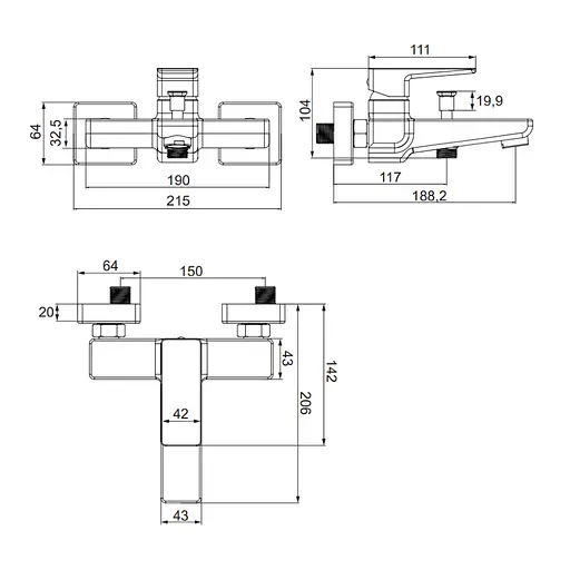 Змішувач для ванни Omnires Parma black mat PM7430BL Чорний матовий - фото 2