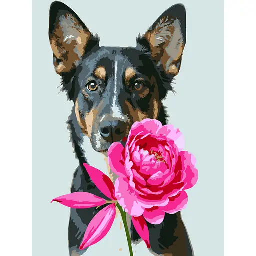 Картина по номерам Strateg Пес с пионом 30х40 см (SS-1310) - фото 1