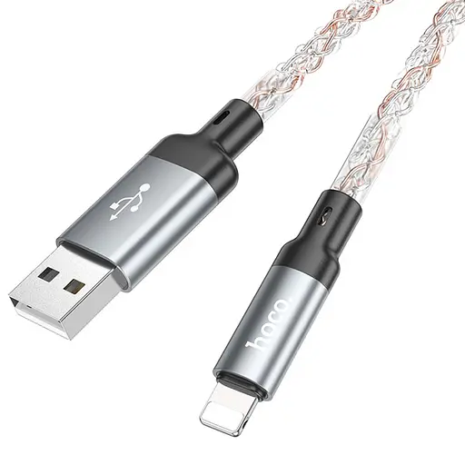 Дата кабель Hoco U112 Shine 2.4A USB to Lightning (1m) Gray - фото 5