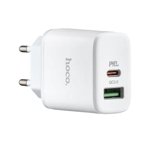 Сетевое зарядное устройство Hoco C105A Stage dual port PD20W + QC3.0 charger (EU) Белый - фото 1